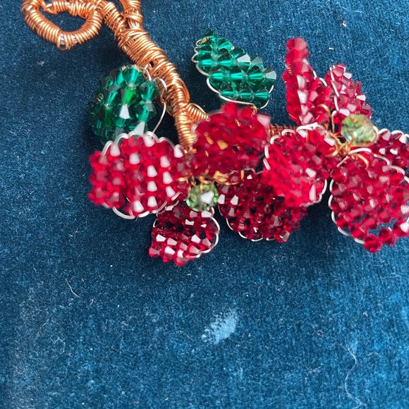 Elegant Mindy Lam Red and Green Crystal Flower Brooch